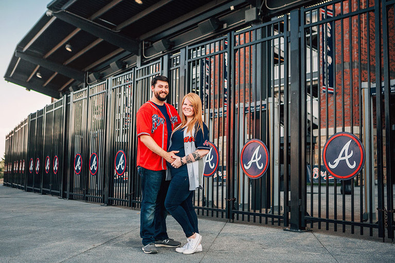 maternity photographer near Atlanta, expecting couple at Atlanta Braves stadium