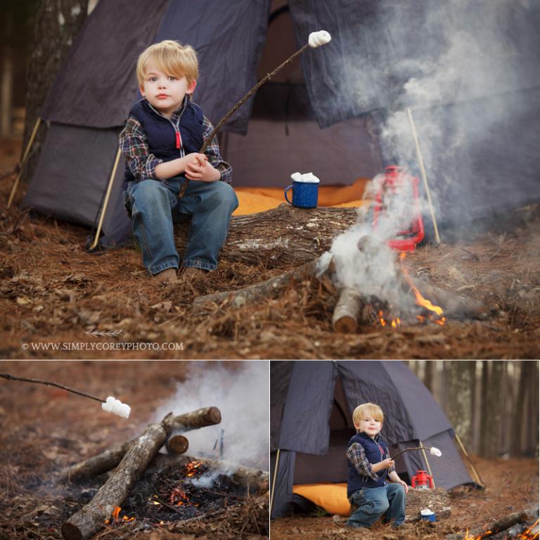 roasting marshmallows by Atlanta child photographer