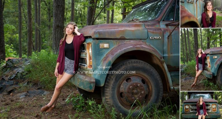 Carrollton senior portraits by a vintage truck