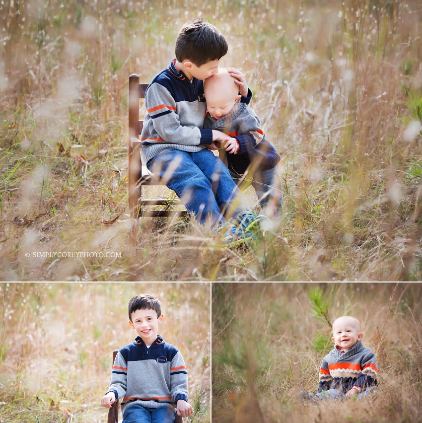 outdoor photos of brothers in a field by Douglasville family photographer
