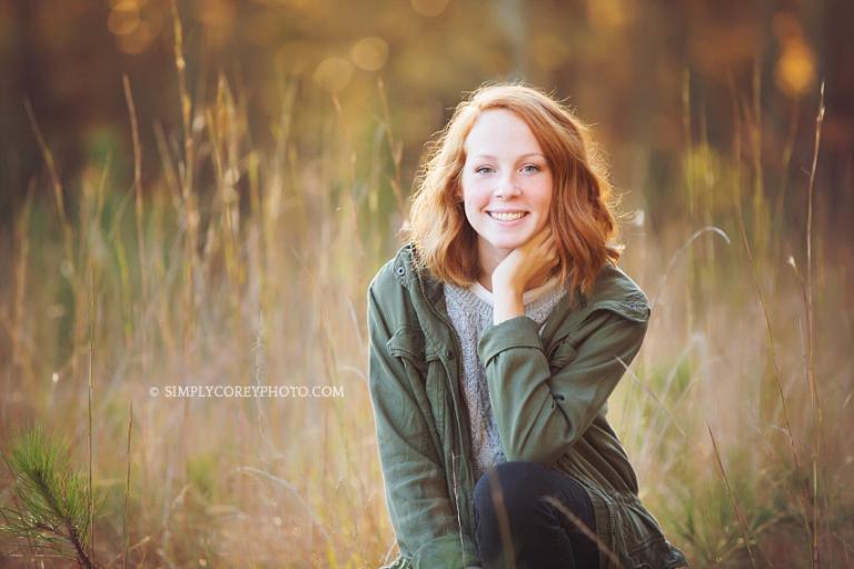 outdoor, rustic photography session by Atlanta senior portrait photographer