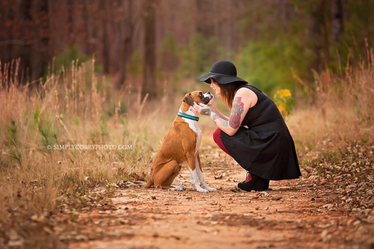 woman and her Boxer by Atlanta pet photographer