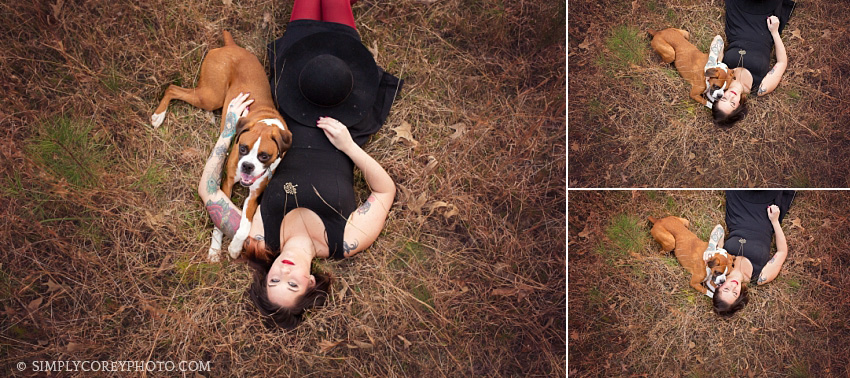 woman and her Boxer by west Georgia pet photographer