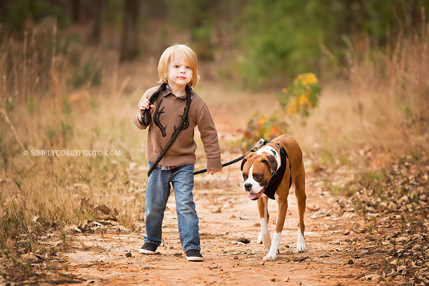 child and a Boxer dog by Atlanta pet photographer 
