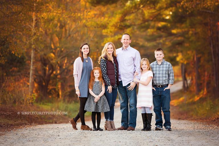 outdoor photo session of a family of 6 with older children by Atlanta family photographer
