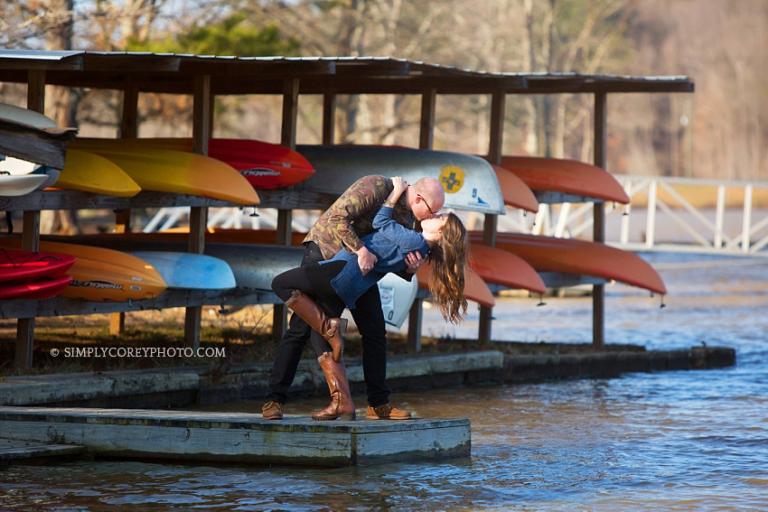 engaged couple with kayaks by Atlanta wedding photographer