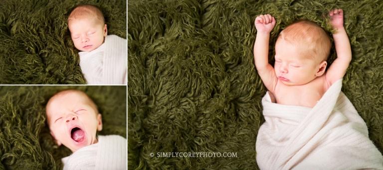 baby boy in green fur by Atlanta newborn photographer