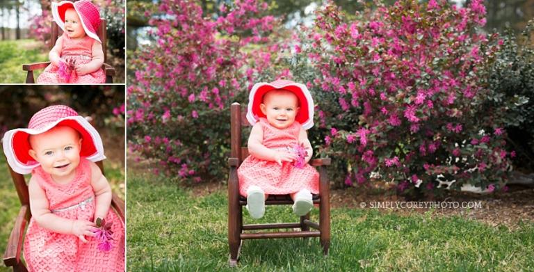 spring portraits near flowers by Atlanta baby photographer