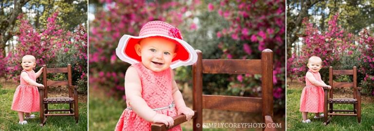 spring portraits near flowers by Atlanta baby photographer