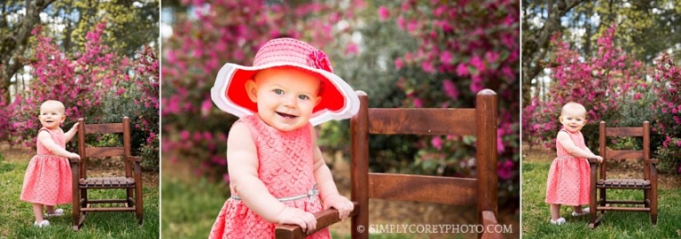spring portraits near flowers by Atlanta baby photographer