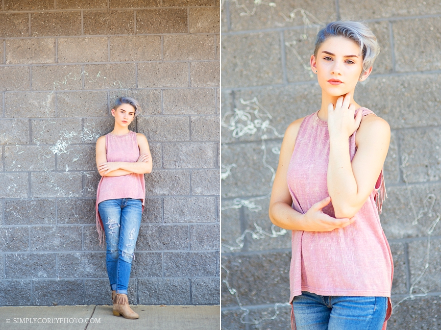 teen model with lavender pixie cut by Atlanta headshot photographer