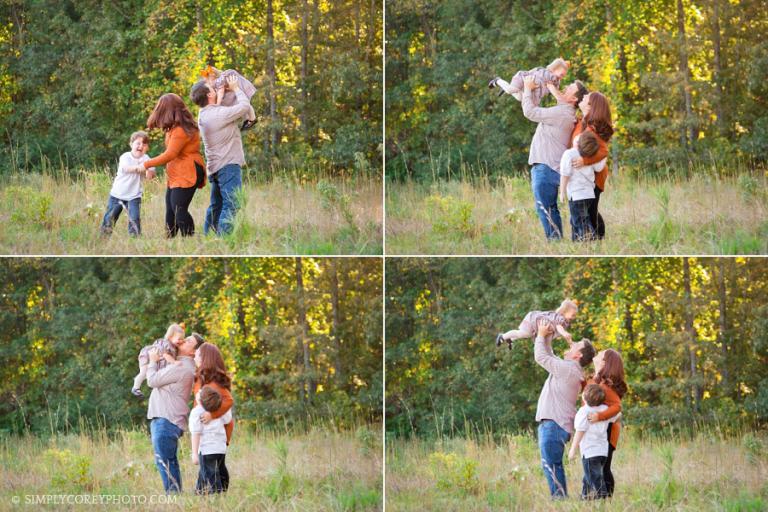 family of 4 in a field by Atlanta family photographer