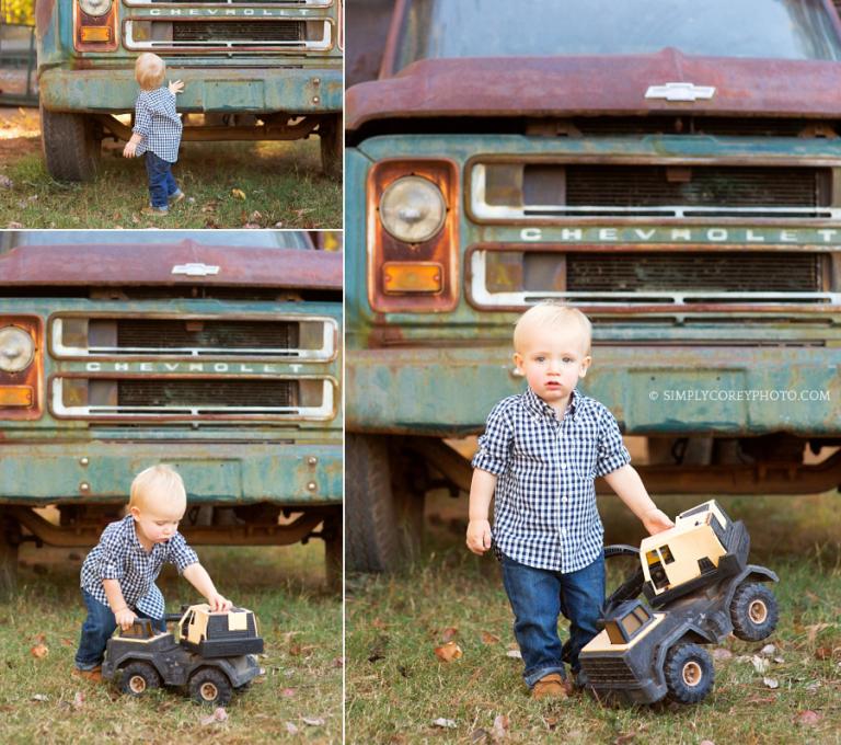 boy with vintage truck by Atlanta baby photographer