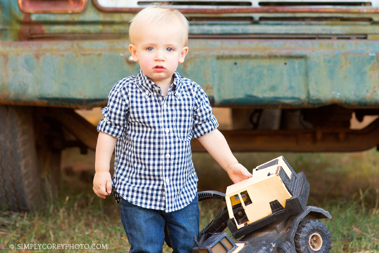 boy with vintage truck by Atlanta baby photographer