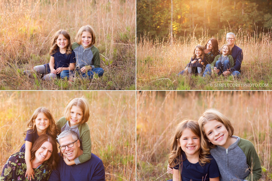 parents and kids in a field of tall grass by Carrollton family photographer