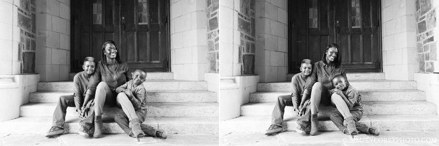 mother and sons in black and white by Atlanta family photographer