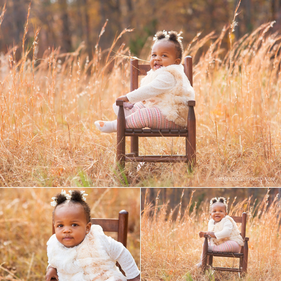 fall portraits of a toddler in a rocking chair by Atlanta baby photographer