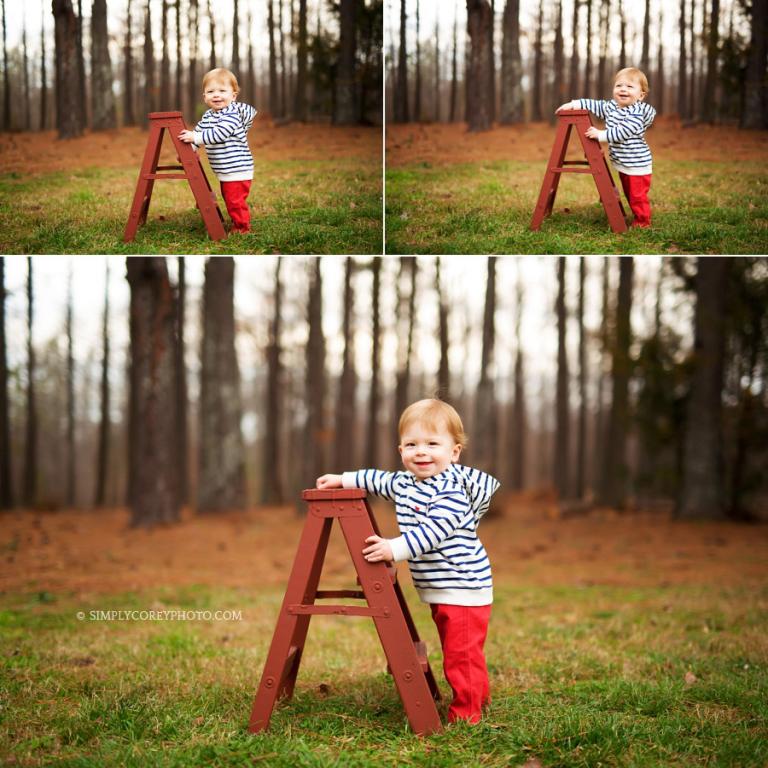 one year old with a ladder by Douglasville baby photographer
