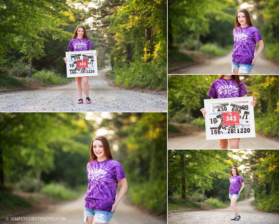 teen with cross country bibs by Hiram senior portrait photographer