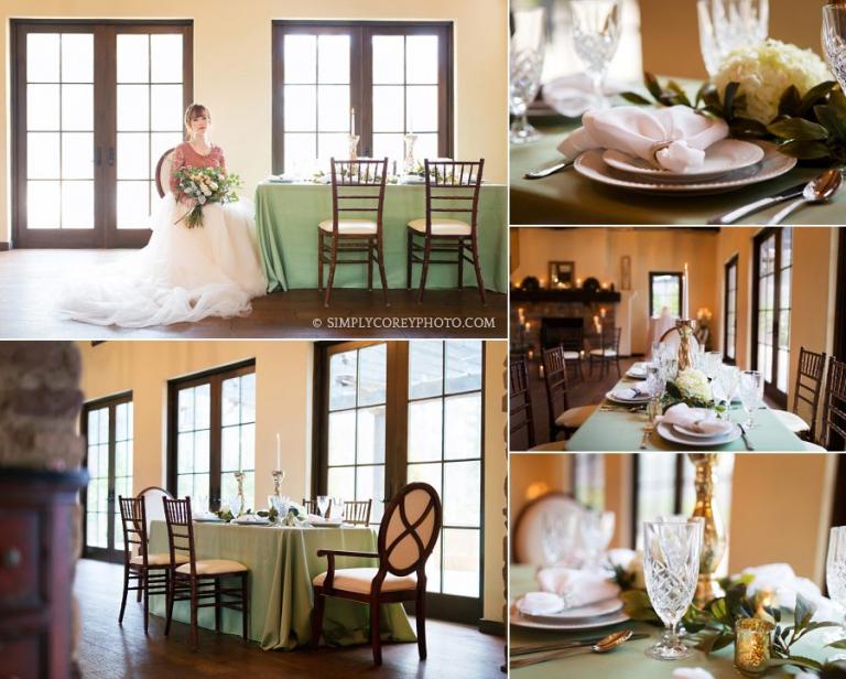 Douglasville wedding photography of a bride sitting at a table decorated by Eclectic Eventz at Tuscany Hills