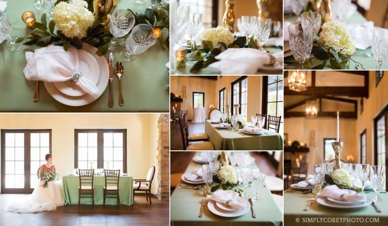 Douglasville elopement photography of wedding details on a table by Eclectic Eventz at Tuscany Hills