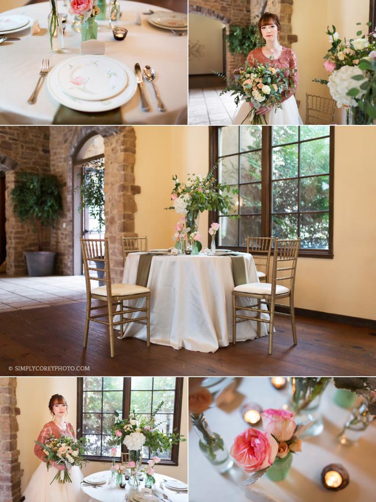 Carrollton elopement photography of wedding details on a table by Eclectic Eventz at Tuscany Hills