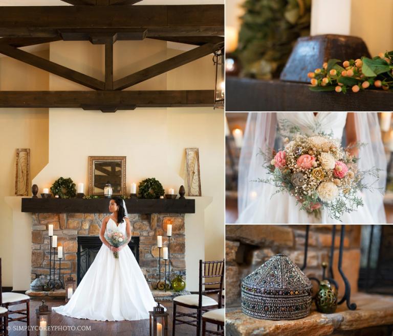 bride near a fireplace by Atlanta elopement photographer