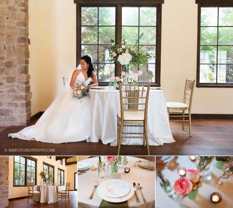 bride at a wedding reception table by Newnan elopement photographer