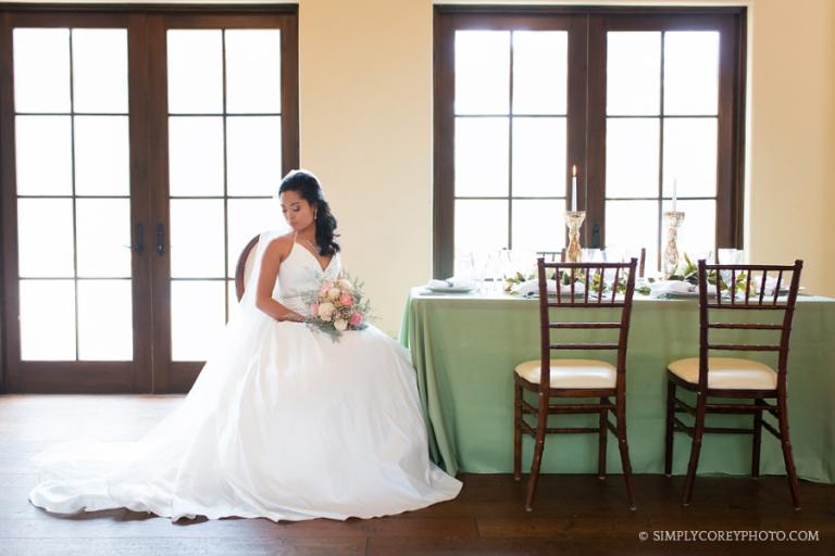 Atlanta elopement photography of a bride at an intimate reception table