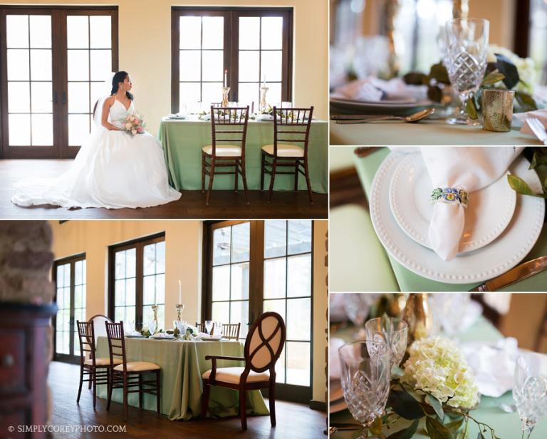 bride at intimate wedding reception table by Carrollton elopement photographer