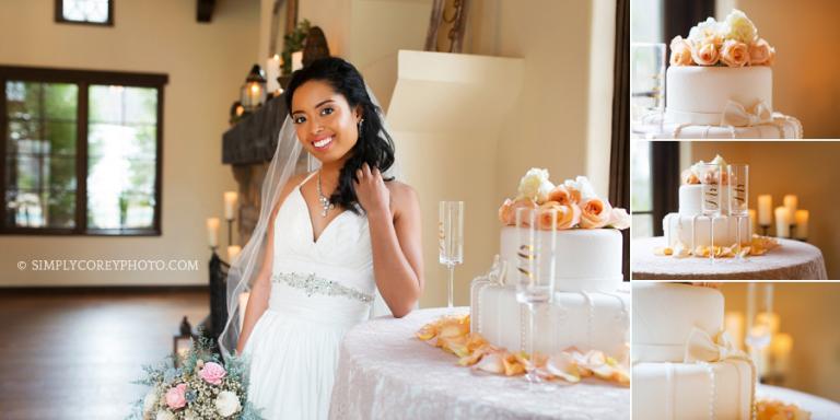 bride near a cake table by Villa Rica wedding photographer