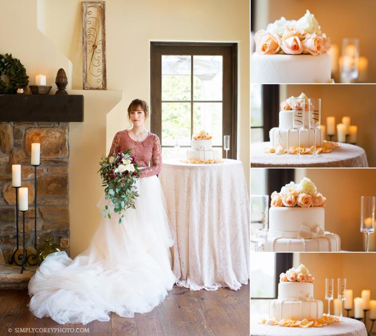 bride in a tulle skirt near a cake table by Atlanta elopement photographer