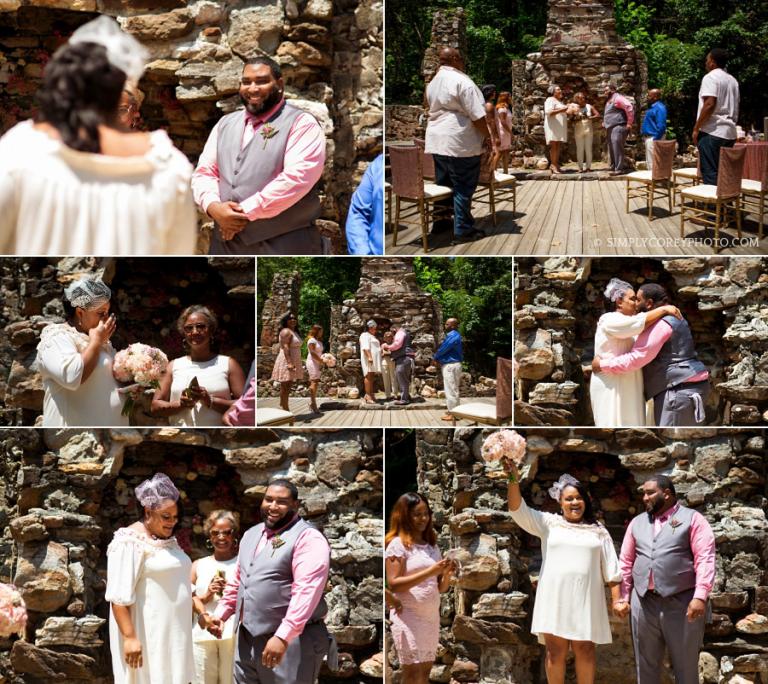 mid-day elopement ceremony at Pine Mountain Gold Museum ruins by Atlanta wedding photographer