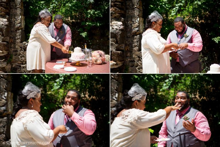 cake cutting at intimate wedding ceremony by Atlanta elopement photographer