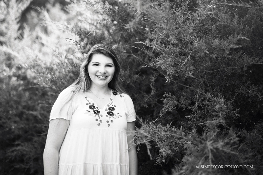 black and white teen portrait by Villa Rica senior photographer