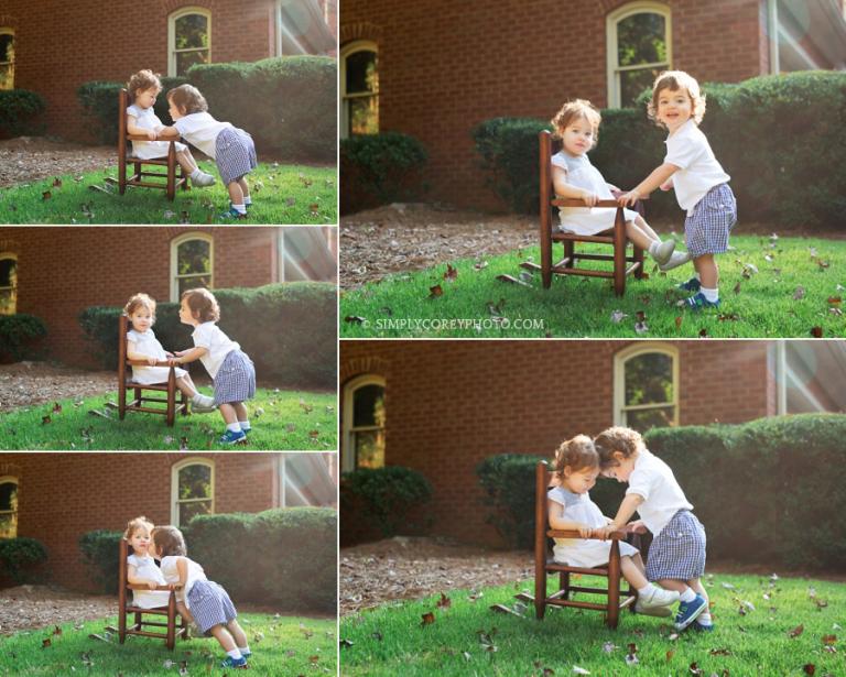 Atlanta baby photography of twins outside