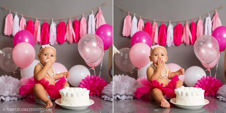 Villa Rica cake smash photography of baby girl with lamb cake