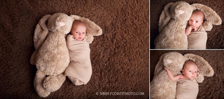 Douglasville newborn photography of a baby boy with a bunny