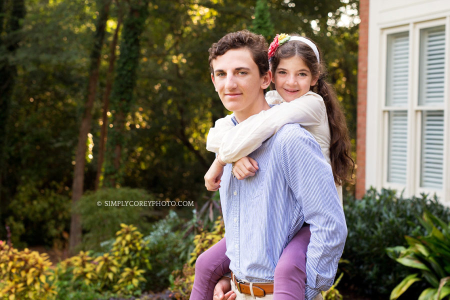 Douglasville family photography of a brother and sister at home