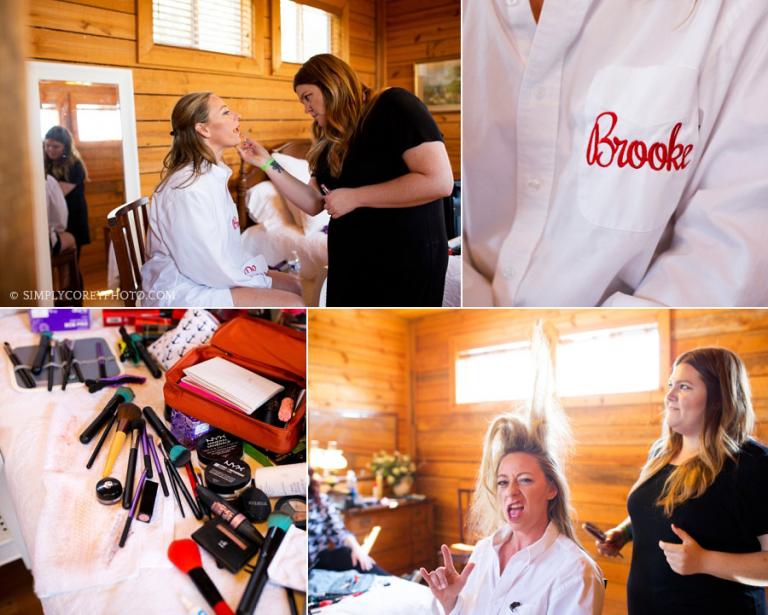 Atlanta wedding photography of a bride with teased hair while getting ready