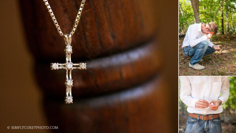 groom with a cross necklace by douglasville wedding photographer