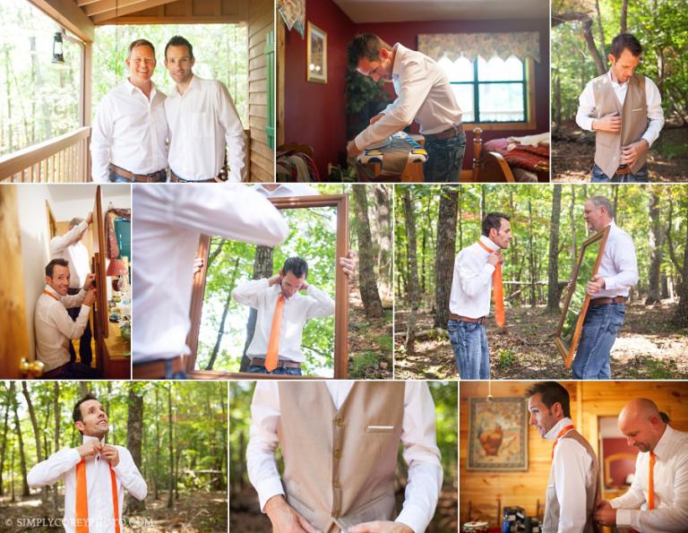 groom getting ready with groomsmen by Georgia wedding photographer