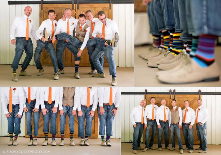 Atlanta wedding photography of groomsmen in striped socks 