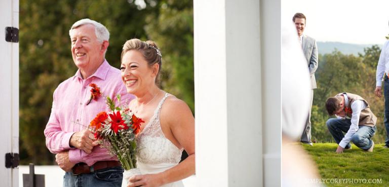 Atlanta wedding photography of outdoor ceremony, groom sees bride