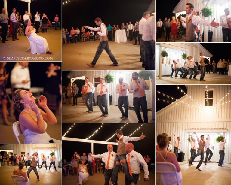 groom dance at the Barn at Tatum Acres reception by Atlanta wedding photographer