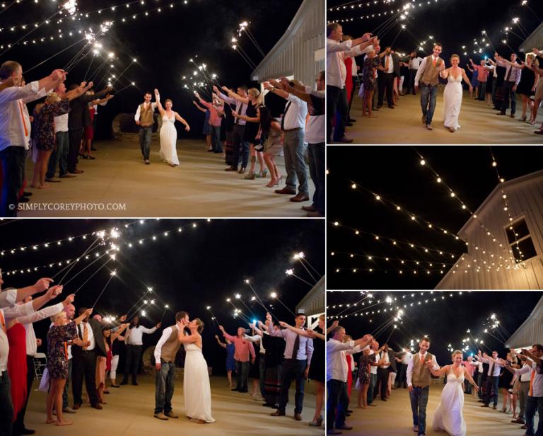 sparkler exit at the Barn at Tatum Acres by Newnan wedding photographer