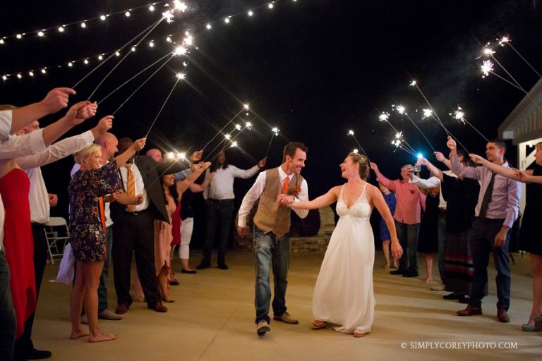 sparkler exit at the Barn at Tatum Acres by Atlanta wedding photographer
