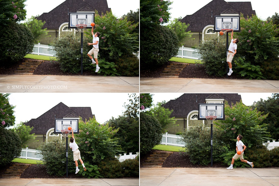 boy playing basketball at home Carrollton children's photography