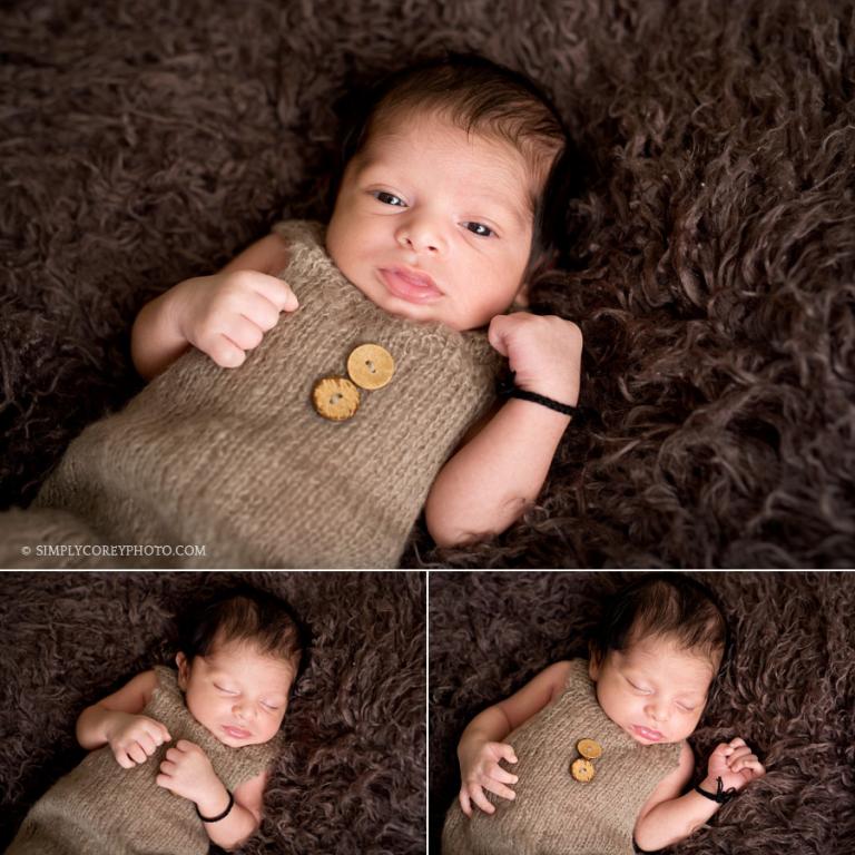 baby boy in brown by Douglasville newborn photographer