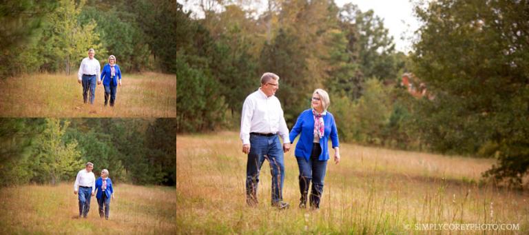 a couple outside in a field by Carrollton anniversary photographer